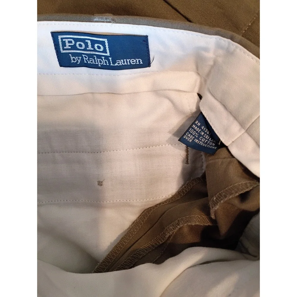 Polo Ralph Lauren Andrew Pant Mens 34x29 Olive Drab Pleated Cuffed Cotton Chinos